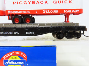 HO Athearn 96359 M&StL Minneapolis & St Louis 50' Flat Car #15057 w/ Trailers