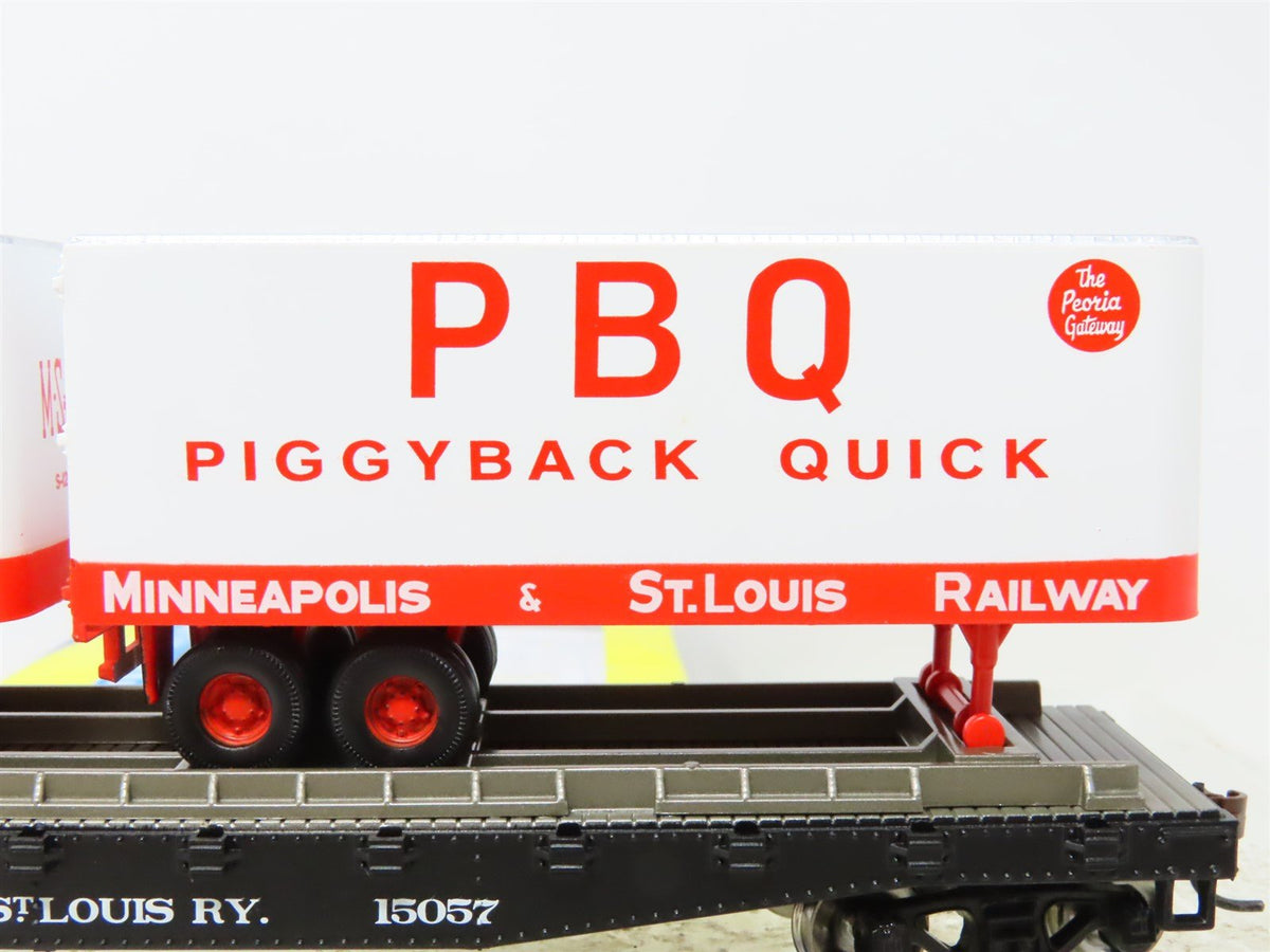 HO Athearn 96359 M&amp;StL Minneapolis &amp; St Louis 50&#39; Flat Car #15057 w/ Trailers