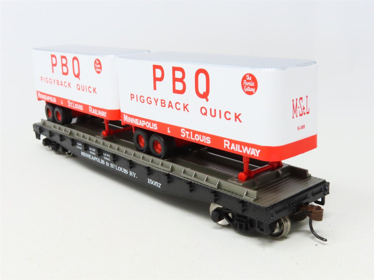 HO Athearn 96359 M&amp;StL Minneapolis &amp; St Louis 50&#39; Flat Car #15057 w/ Trailers