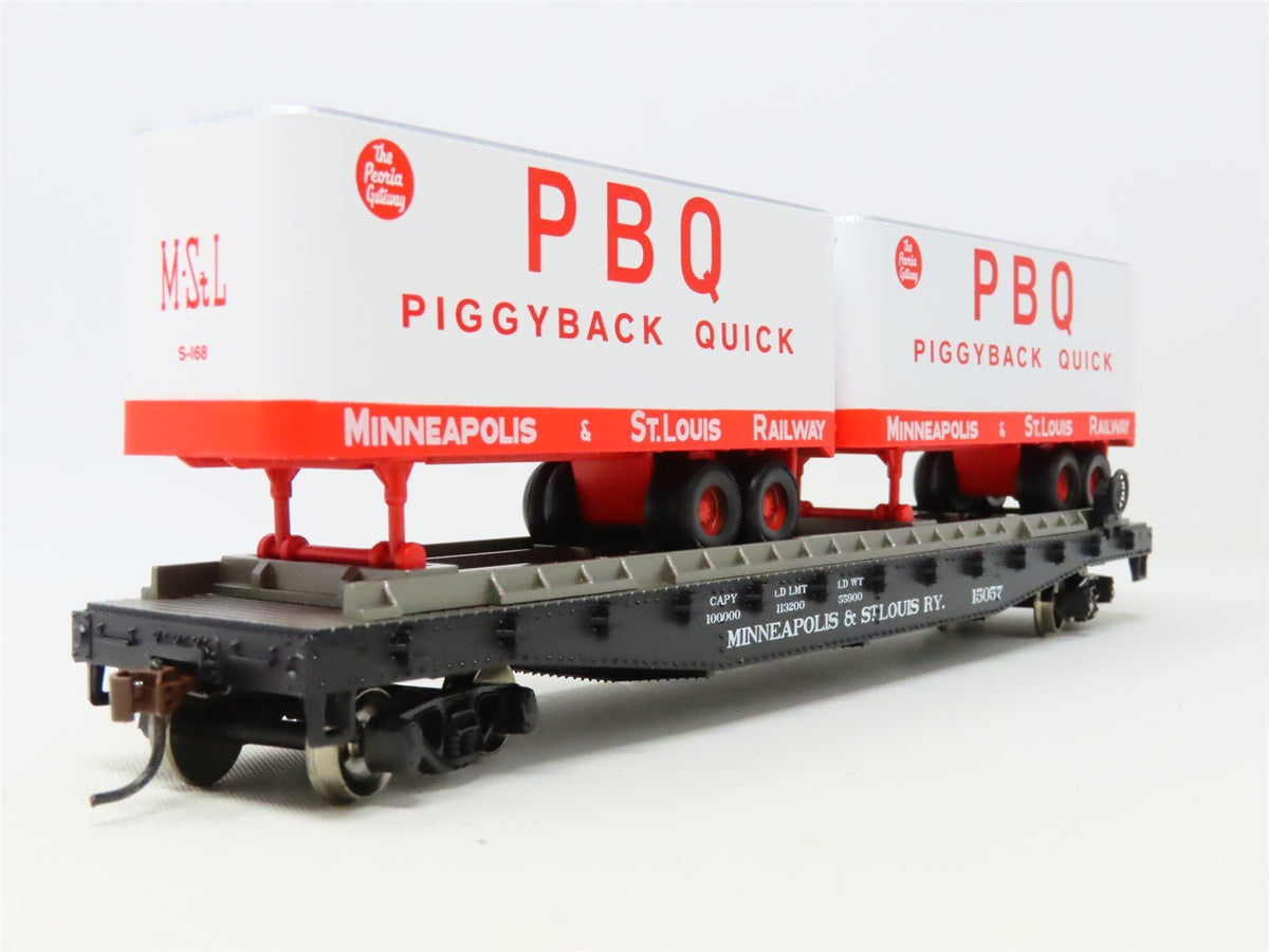 HO Athearn 96359 M&amp;StL Minneapolis &amp; St Louis 50&#39; Flat Car #15057 w/ Trailers