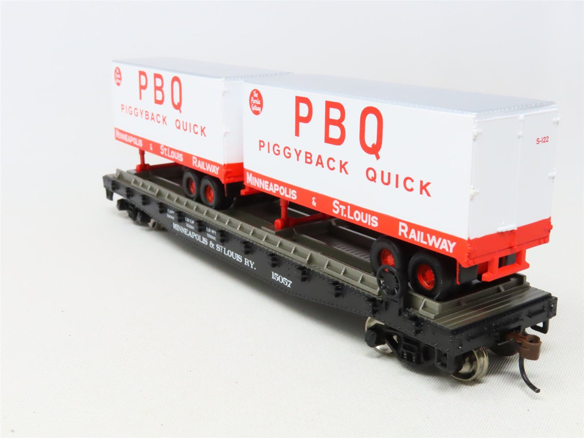 HO Athearn 96359 M&amp;StL Minneapolis &amp; St Louis 50&#39; Flat Car #15057 w/ Trailers