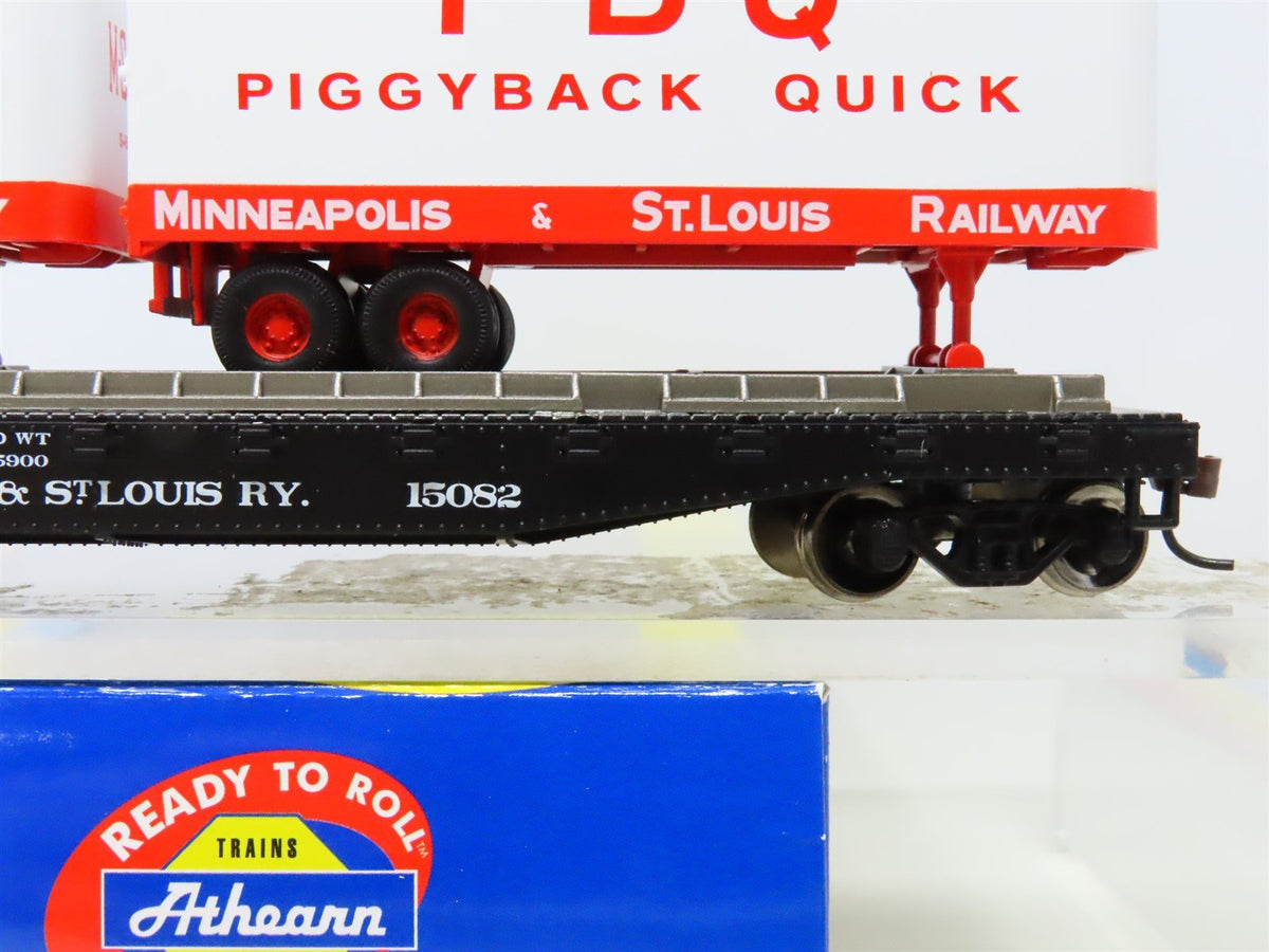 HO Athearn 96360 M&amp;StL Minneapolis &amp; St Louis 50&#39; Flat Car #15082 w/ Trailers