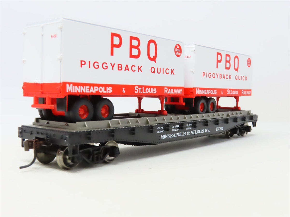 HO Athearn 96360 M&amp;StL Minneapolis &amp; St Louis 50&#39; Flat Car #15082 w/ Trailers