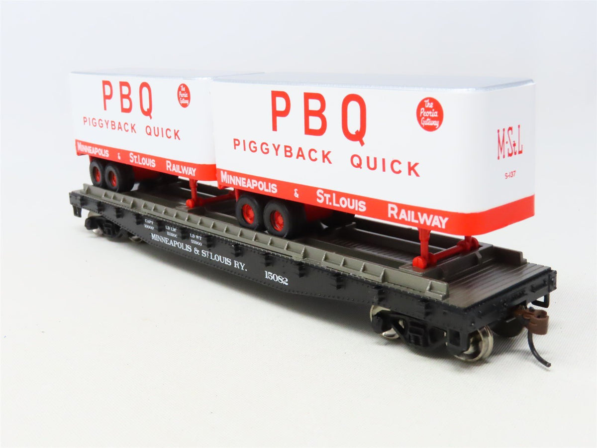 HO Athearn 96360 M&amp;StL Minneapolis &amp; St Louis 50&#39; Flat Car #15082 w/ Trailers