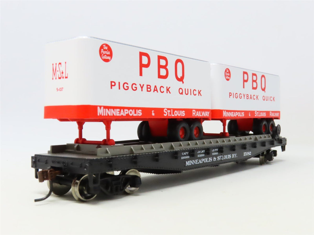 HO Athearn 96360 M&amp;StL Minneapolis &amp; St Louis 50&#39; Flat Car #15082 w/ Trailers