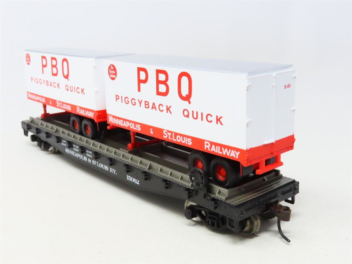 HO Athearn 96360 M&amp;StL Minneapolis &amp; St Louis 50&#39; Flat Car #15082 w/ Trailers