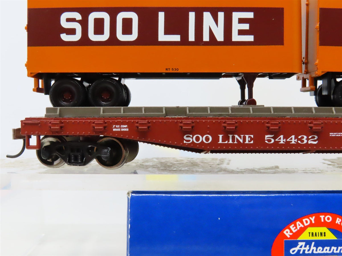 HO Scale Athearn 92358 SOO Line 50&#39; Flat Car #54432 w/ Two 25&#39; Trailers