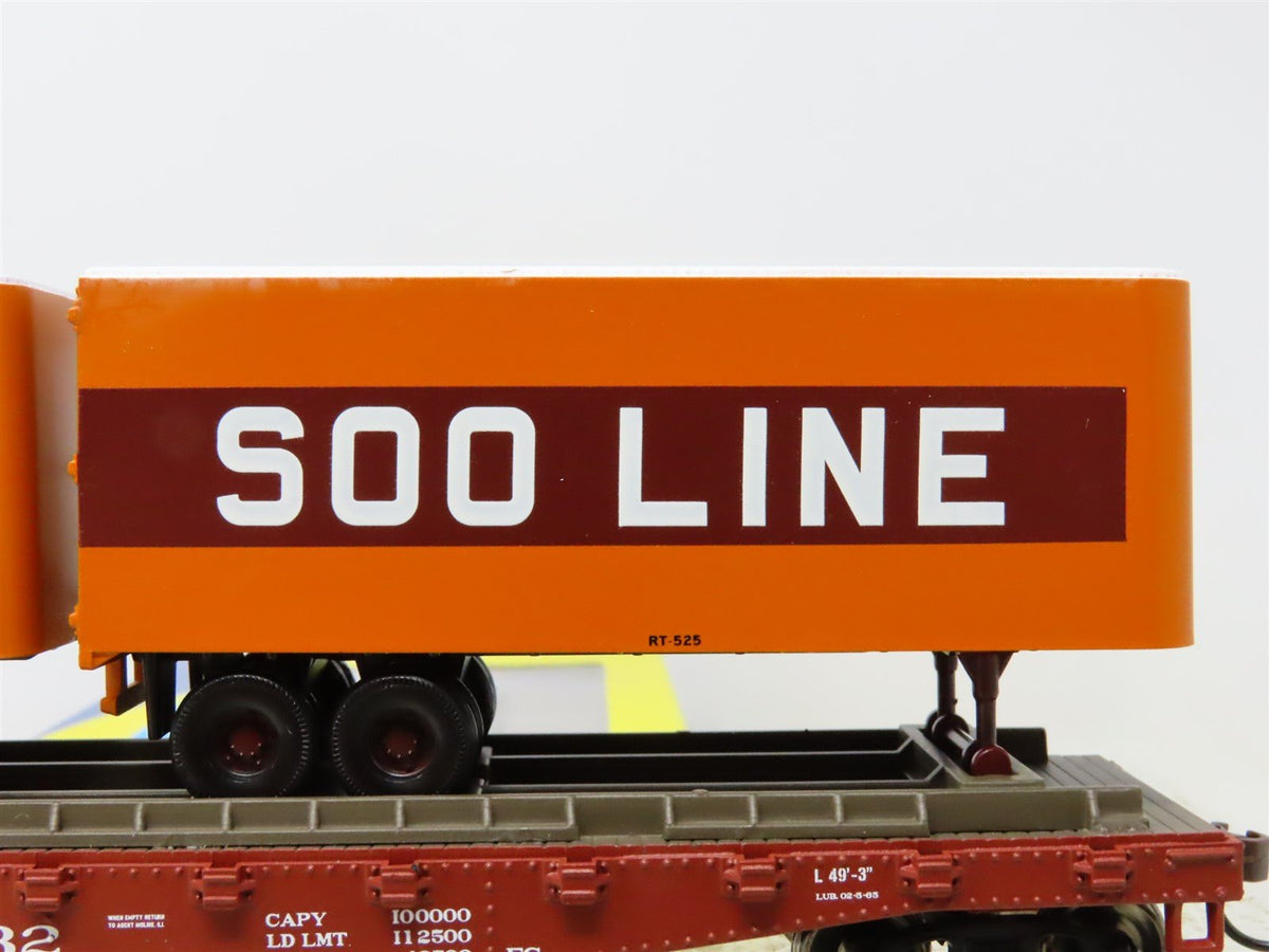 HO Scale Athearn 92358 SOO Line 50&#39; Flat Car #54432 w/ Two 25&#39; Trailers