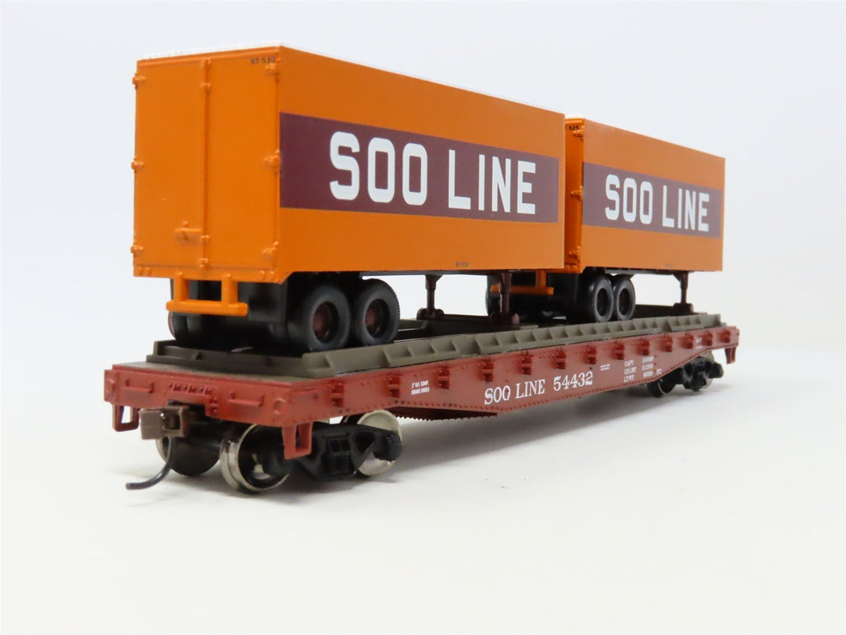 HO Scale Athearn 92358 SOO Line 50&#39; Flat Car #54432 w/ Two 25&#39; Trailers