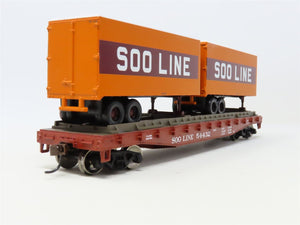 HO Scale Athearn 92358 SOO Line 50' Flat Car #54432 w/ Two 25' Trailers