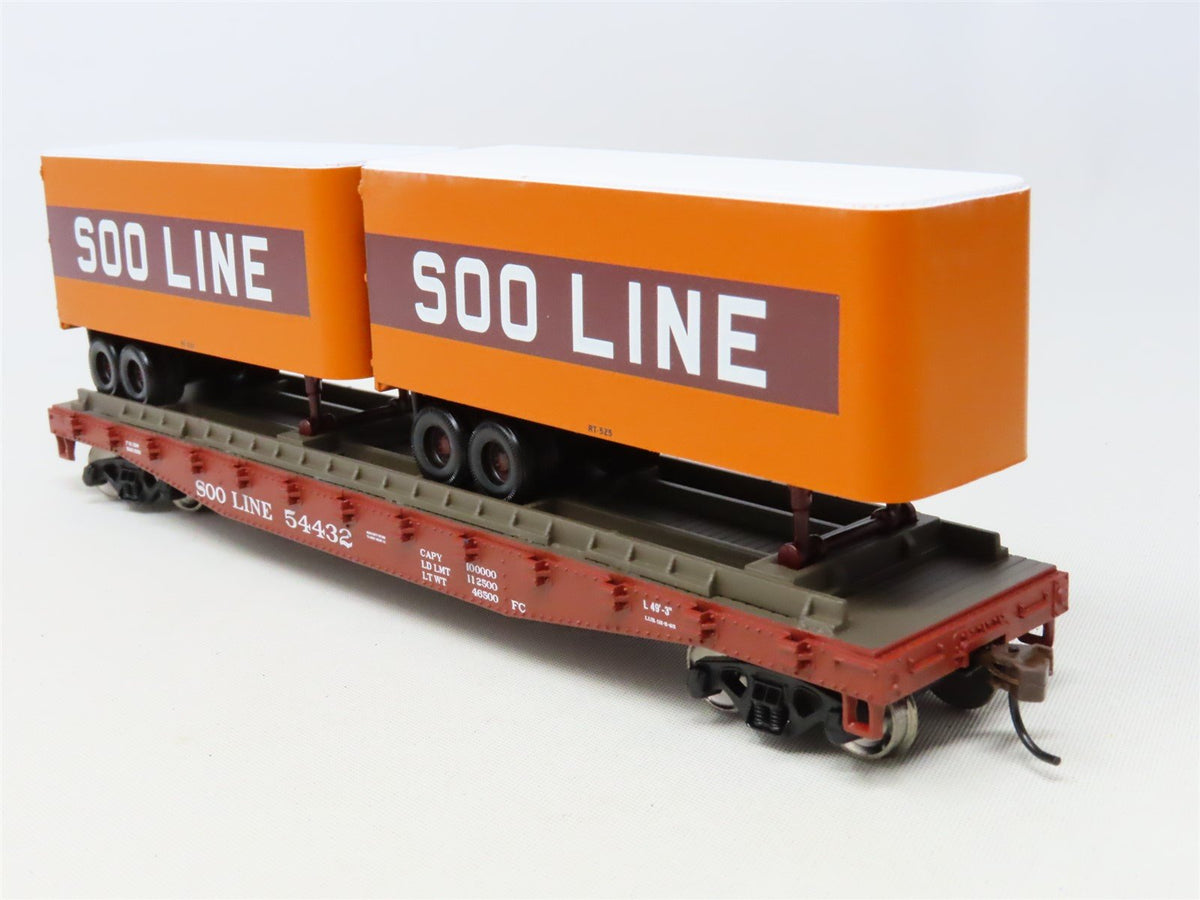 HO Scale Athearn 92358 SOO Line 50&#39; Flat Car #54432 w/ Two 25&#39; Trailers