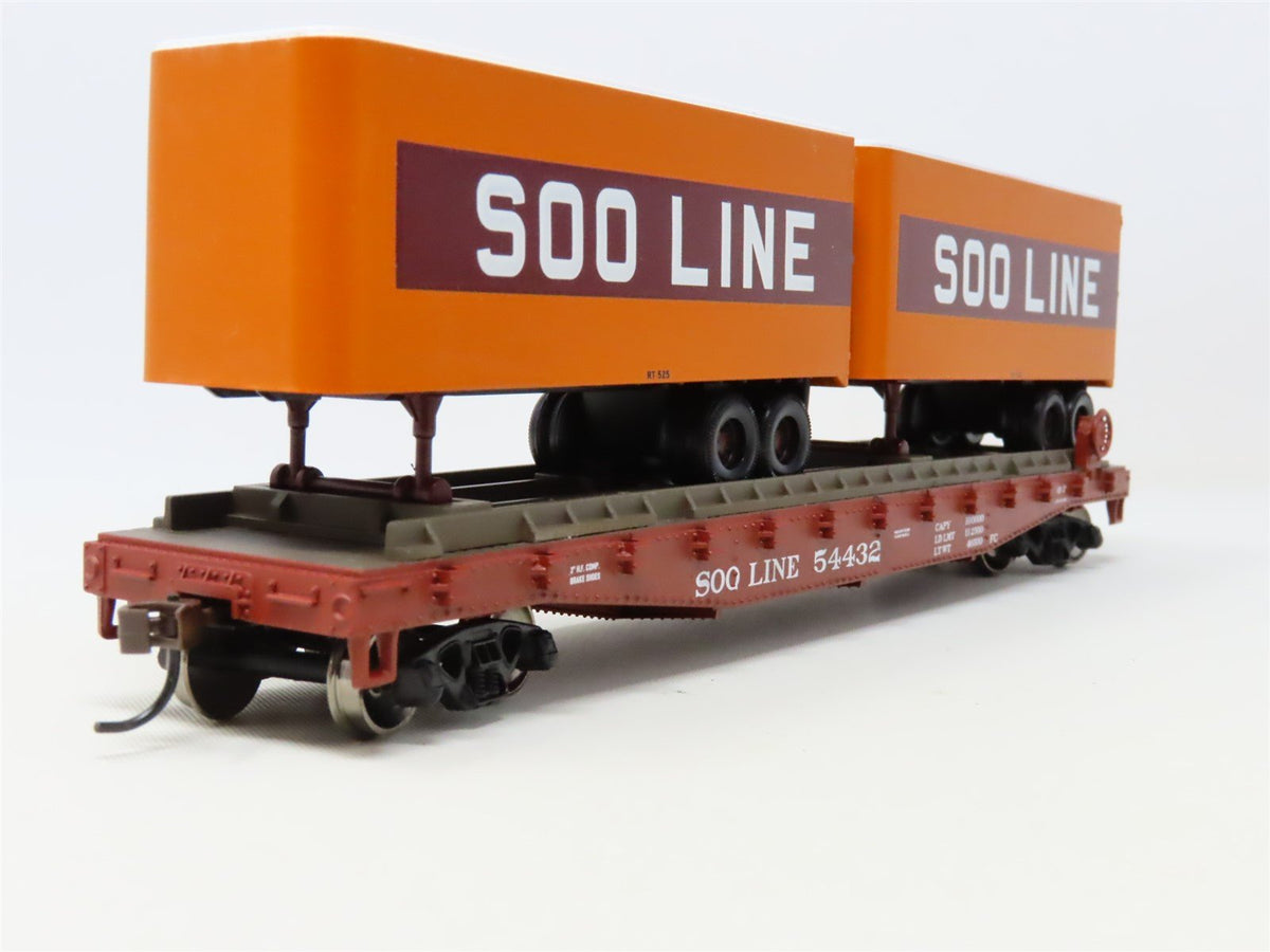 HO Scale Athearn 92358 SOO Line 50&#39; Flat Car #54432 w/ Two 25&#39; Trailers