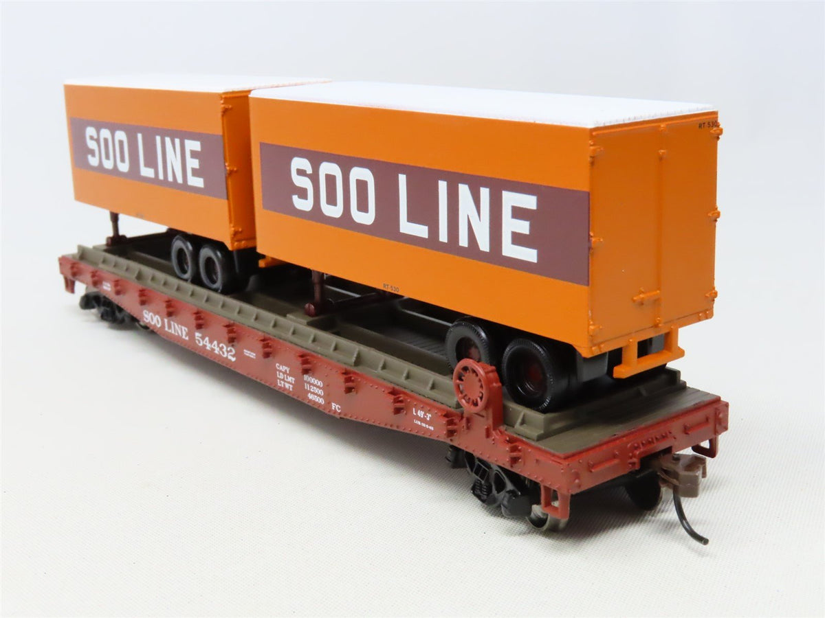 HO Scale Athearn 92358 SOO Line 50&#39; Flat Car #54432 w/ Two 25&#39; Trailers