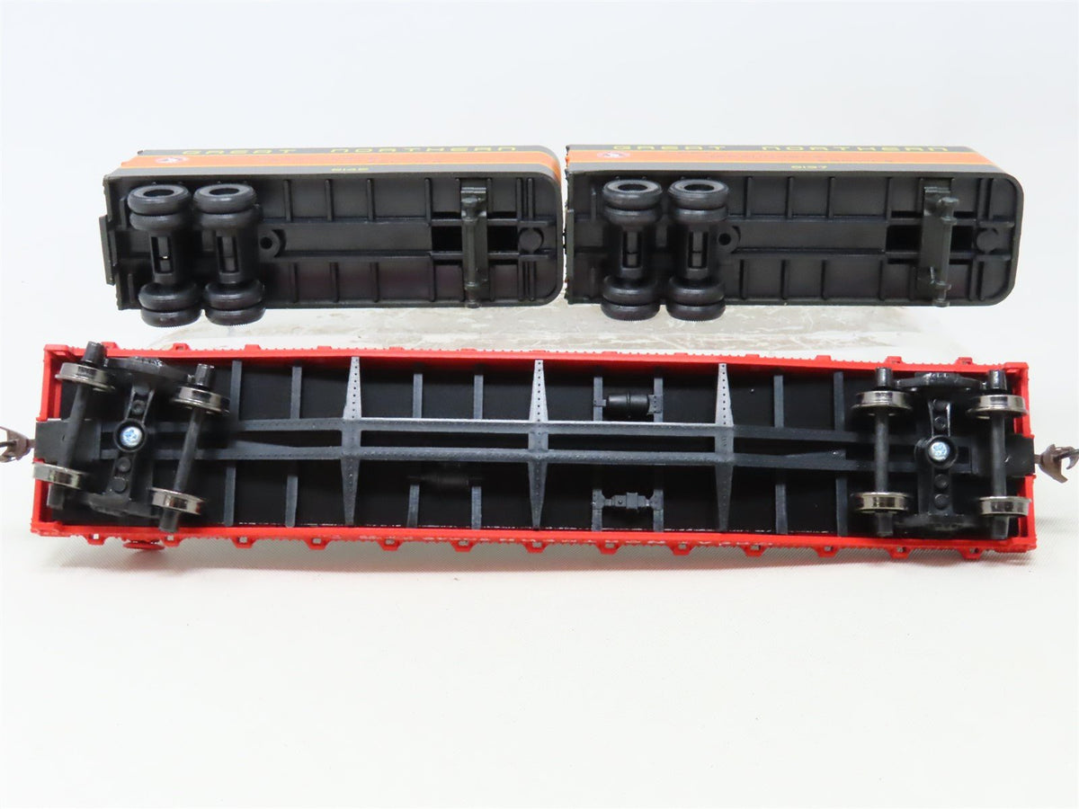 HO Scale Athearn 92363 GN Great Northern 50&#39; Flat Car #60248 w/ Two 25&#39; Trailers