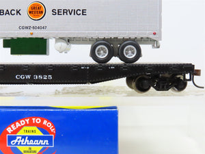 HO Athearn 72466 CGW Chicago Great Western 50' Flat Car #3825 w/ 40' Trailer