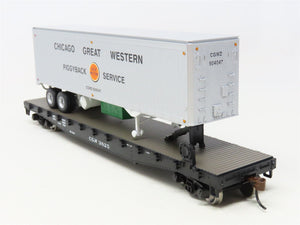 HO Athearn 72466 CGW Chicago Great Western 50' Flat Car #3825 w/ 40' Trailer