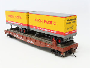 HO Scale Athearn 92359 UP Union Pacific 50' Flat Car #53001 w/ Two 25' Trailers