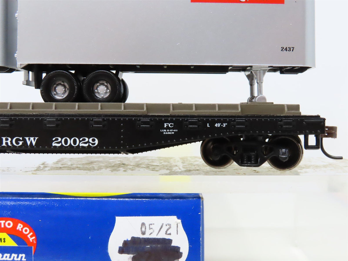 HO Scale Athearn 92397 D&amp;RGW Rio Grande 50&#39; Flat Car #20029 w/ Two 25&#39; Trailers