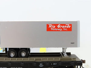 HO Scale Athearn 92397 D&RGW Rio Grande 50' Flat Car #20029 w/ Two 25' Trailers