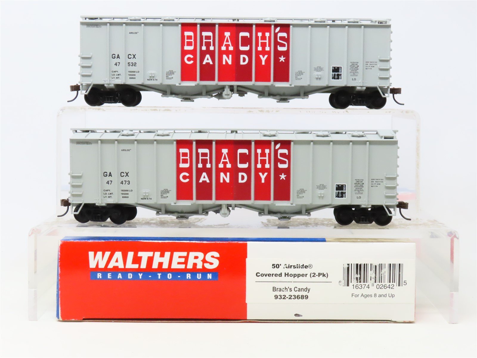HO Scale Walthers 932-23689 GACX Brach's Candy 50' Airslide Hopper 2-Pack