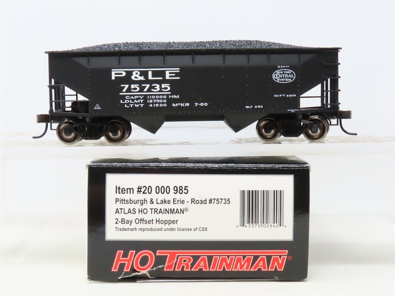 HO Scale Atlas Trainman 20000985 P&LE Pittsburgh & Lake Erie 2-Bay Hopper #75735
