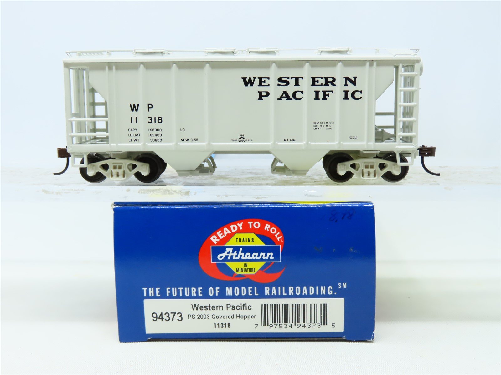 HO Scale Athearn 94373 WP Western Pacific 2-Bay Covered Hopper #11318