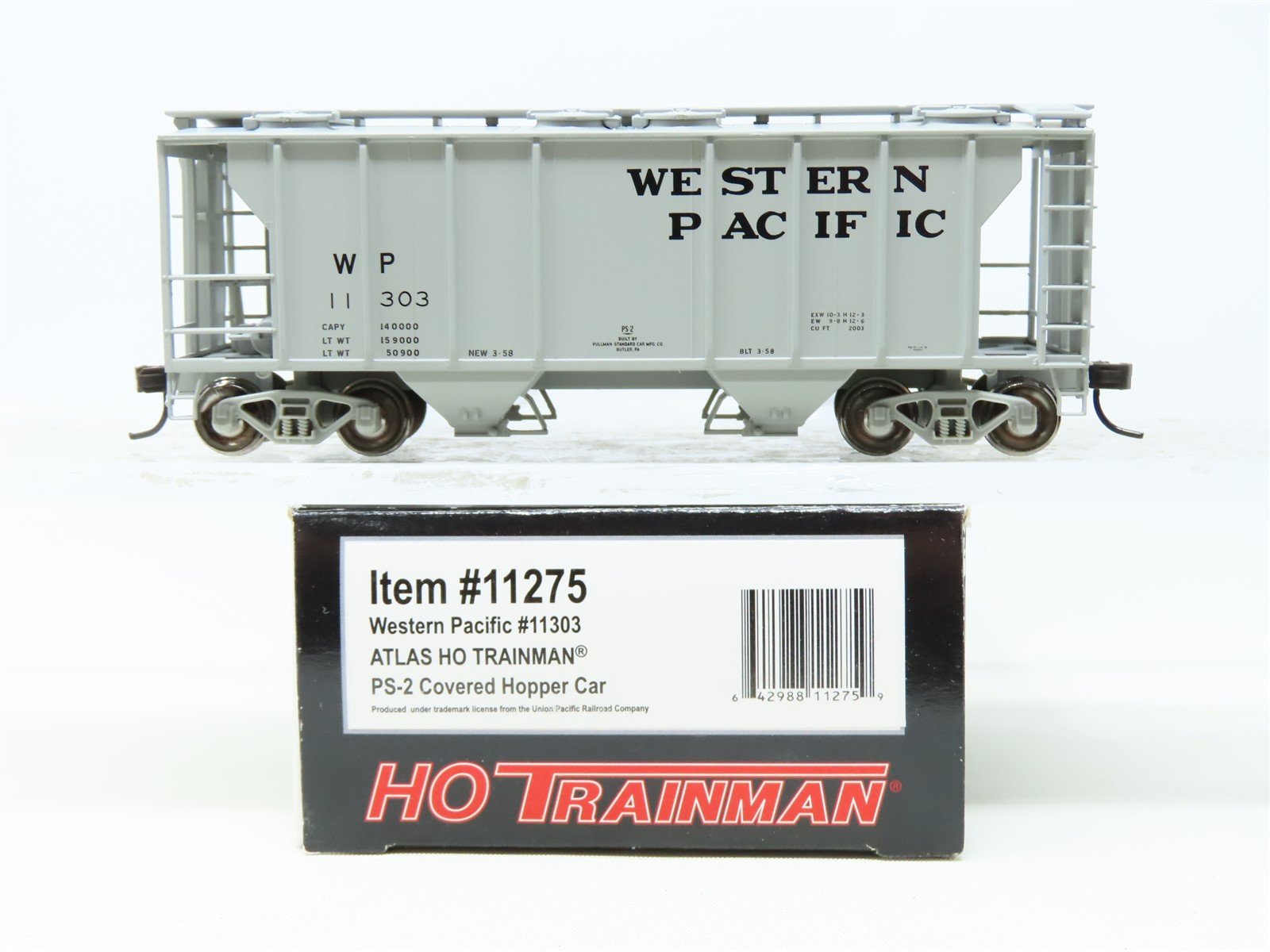 HO Scale Atlas Trainman 11275 WP Western Pacific 2-Bay Covered Hopper #11303