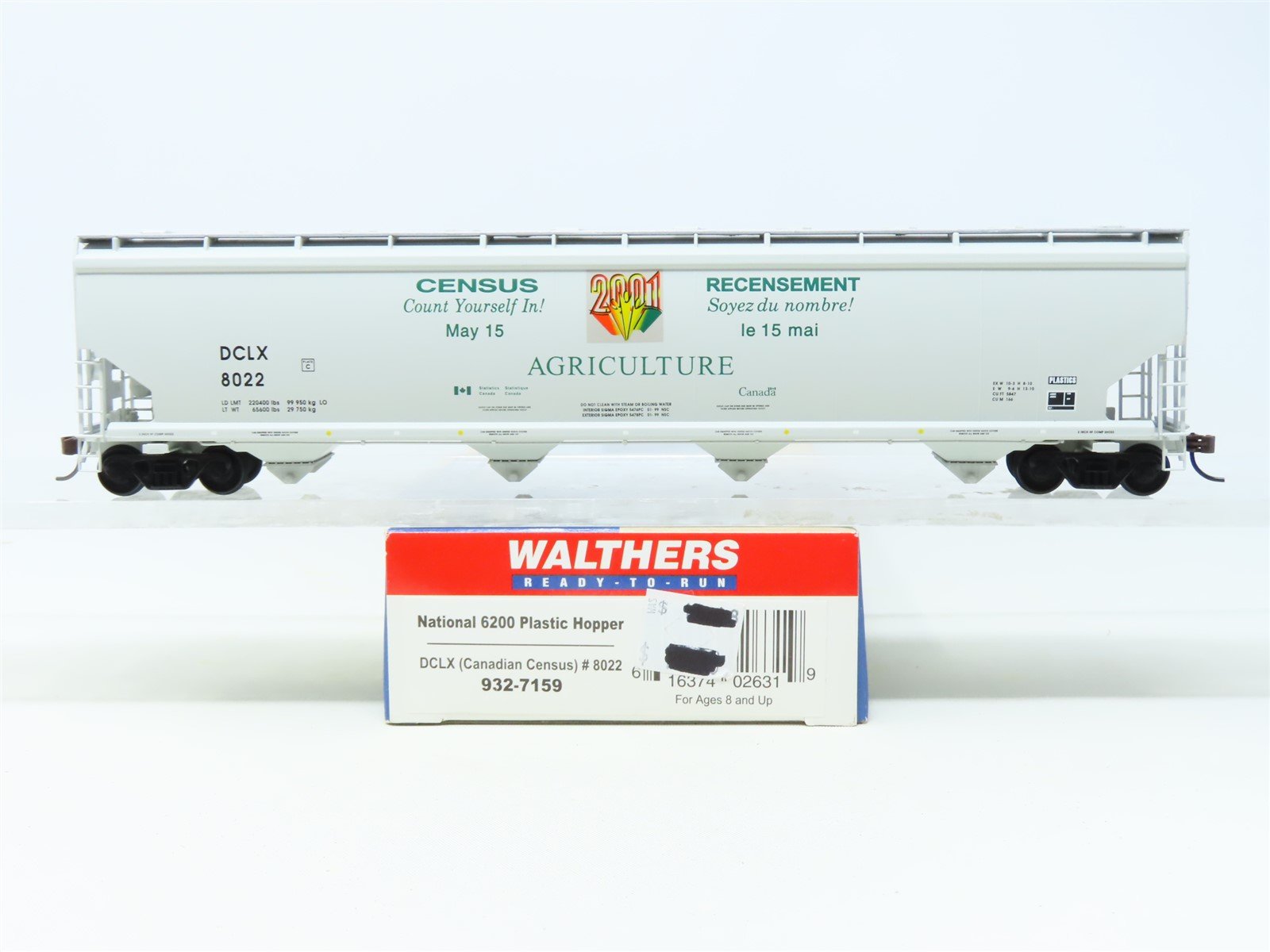 HO Scale Walthers 932-7159 DCLX Canadian Census 2001 4-Bay Covered Hopper #8022