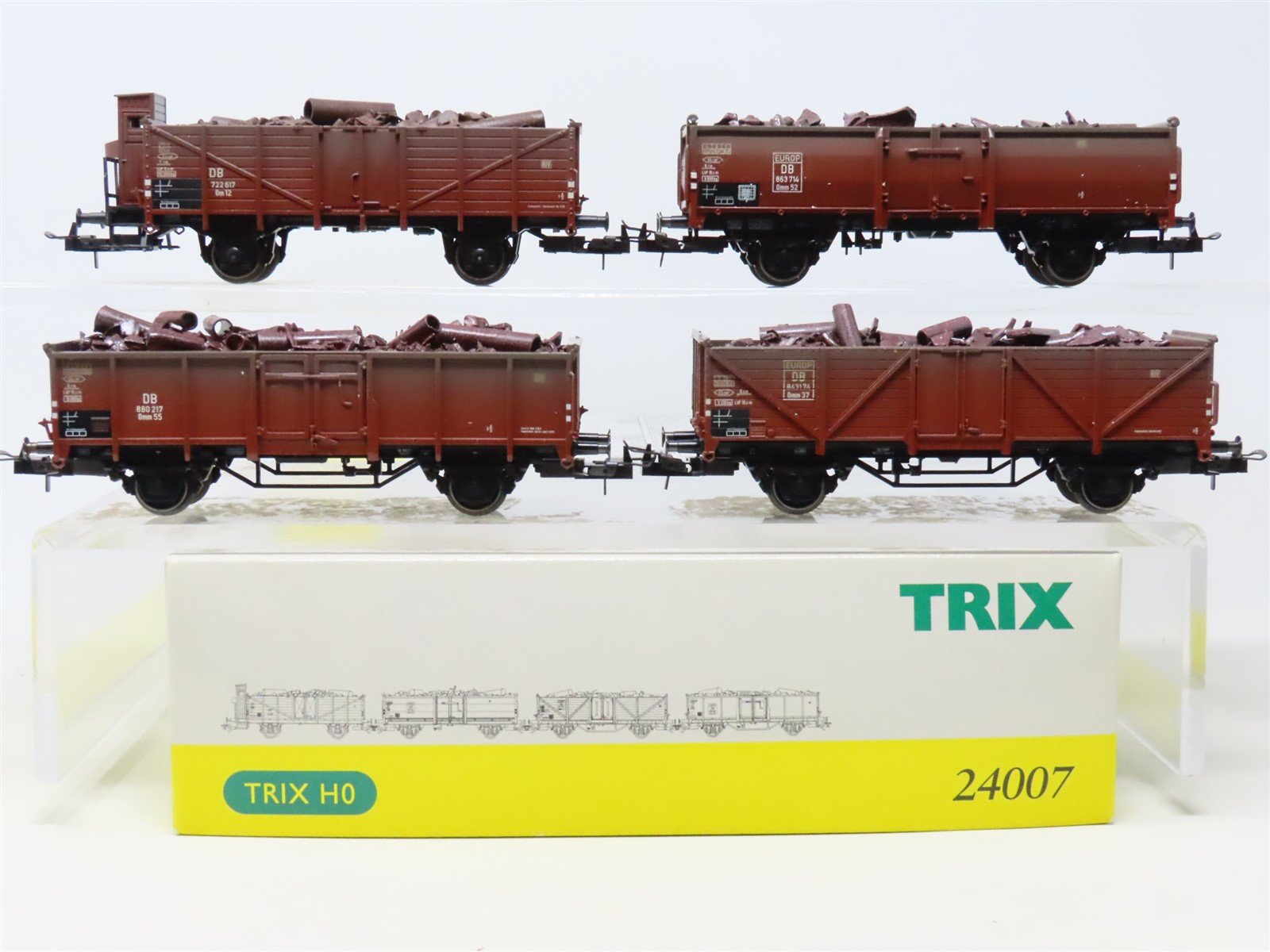 HO Scale Trix 24007 DB Open Gondola Freight Car Set w/Scrap Loads 4-Pack