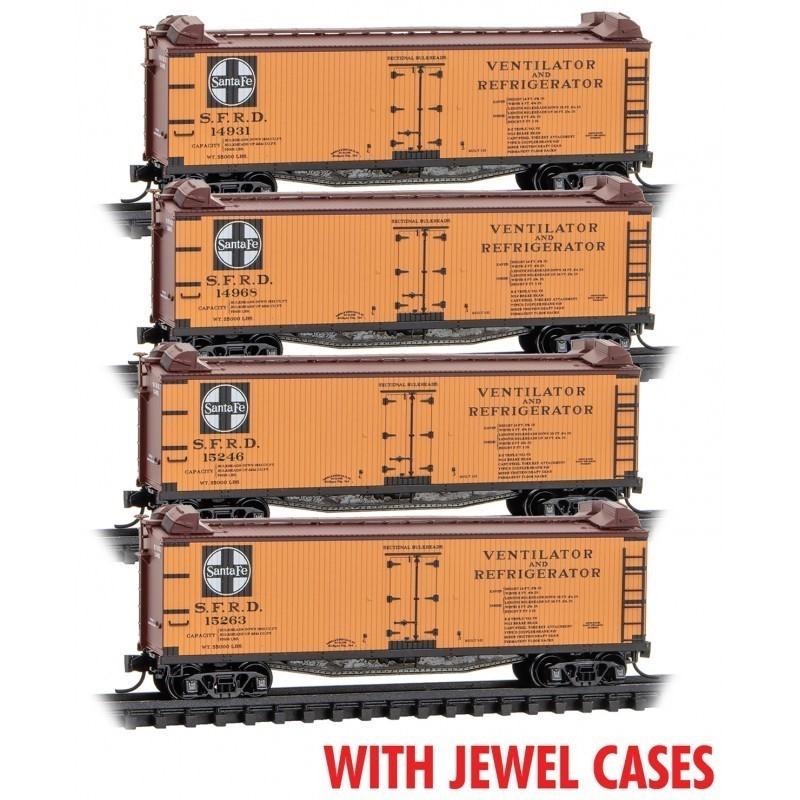 N Scale Micro-Trains MTL 98300221 SFRD ATSF Santa Fe 40&#39; Wood Reefer Set 4-Pack