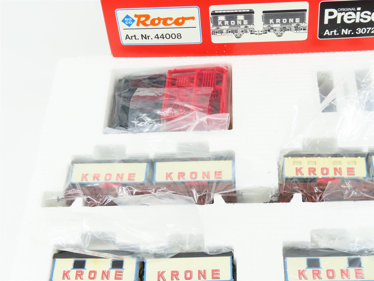 HO Scale Roco 44008 Circus Krone Flat Cars 4-Unit Set w/Circus Trailer Load