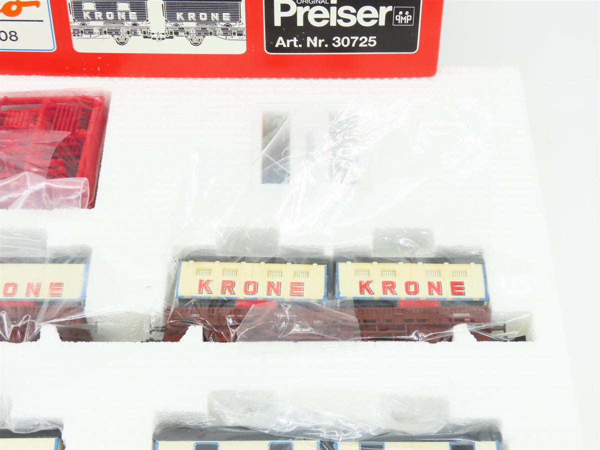 HO Scale Roco 44008 Circus Krone Flat Cars 4-Unit Set w/Circus Trailer Load