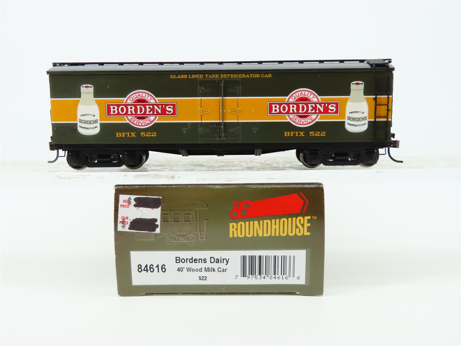 HO Scale Roundhouse 84616 Borden's Dairy Products 40' Wood Milk Car #522