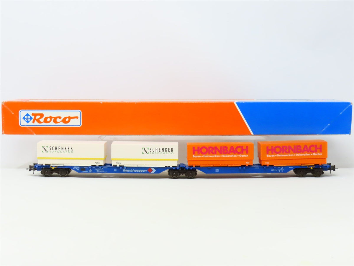 HO Scale Roco 47100 DB Kombiwaggon Articulated Flat Cars w/Covered Containers