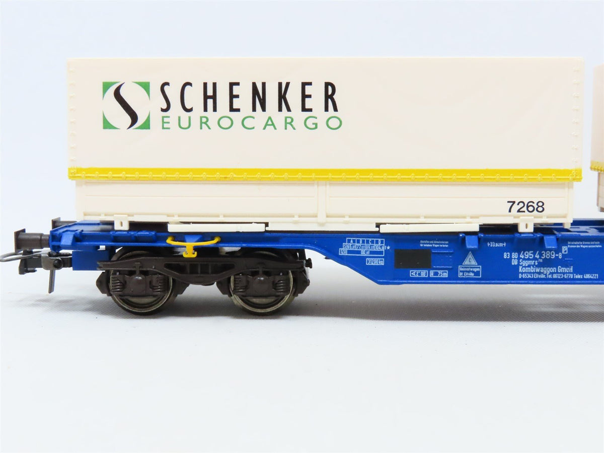 HO Scale Roco 47100 DB Kombiwaggon Articulated Flat Cars w/Covered Containers