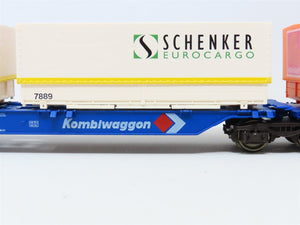 HO Scale Roco 47100 DB Kombiwaggon Articulated Flat Cars w/Covered Containers