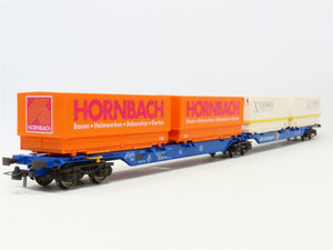 HO Scale Roco 47100 DB Kombiwaggon Articulated Flat Cars w/Covered Containers