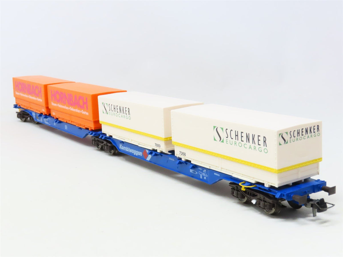 HO Scale Roco 47100 DB Kombiwaggon Articulated Flat Cars w/Covered Containers