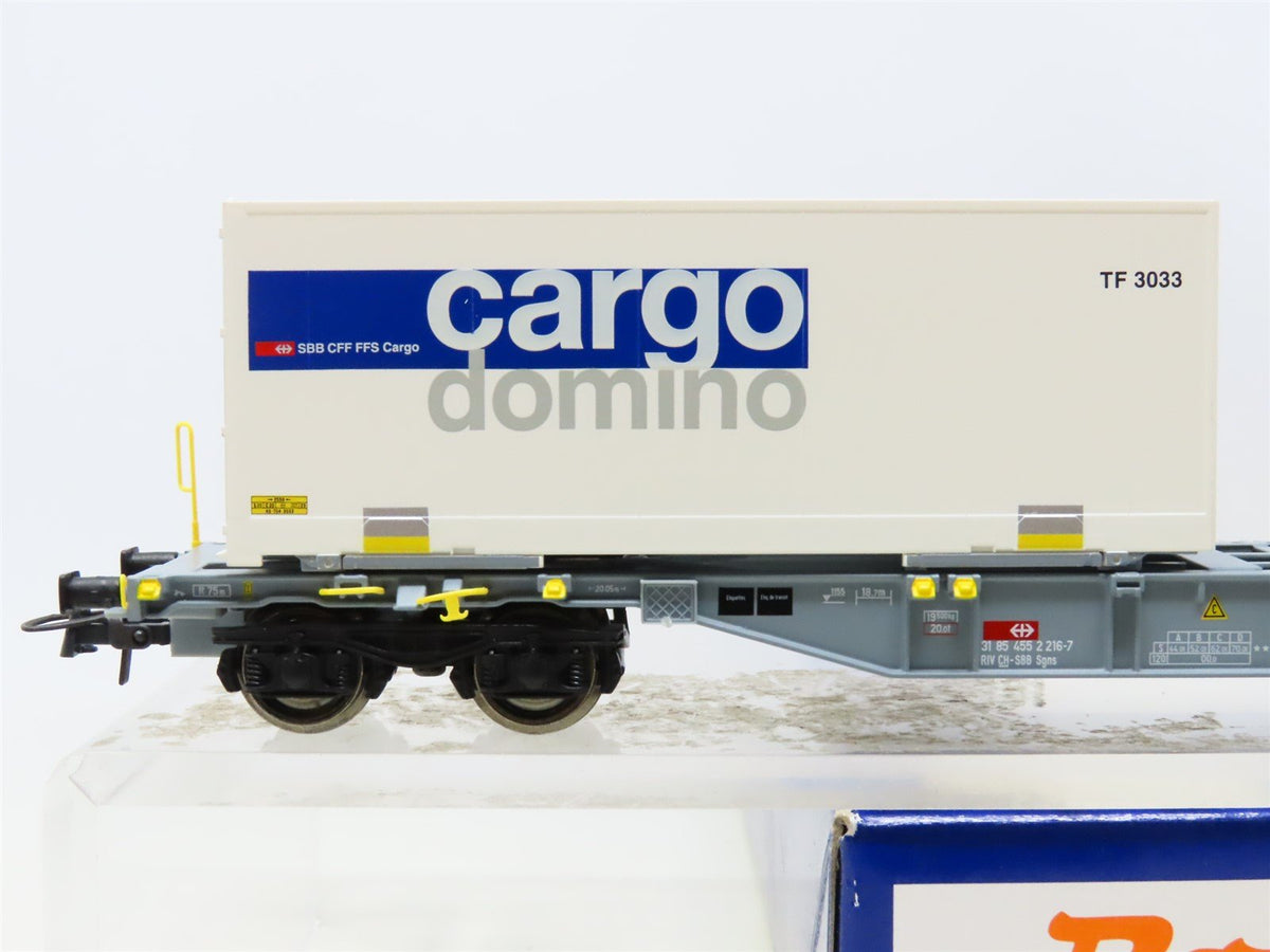 HO Scale Roco 66632 SBB CFF FFS Swiss Flat Car w/Cargo Domino Containers