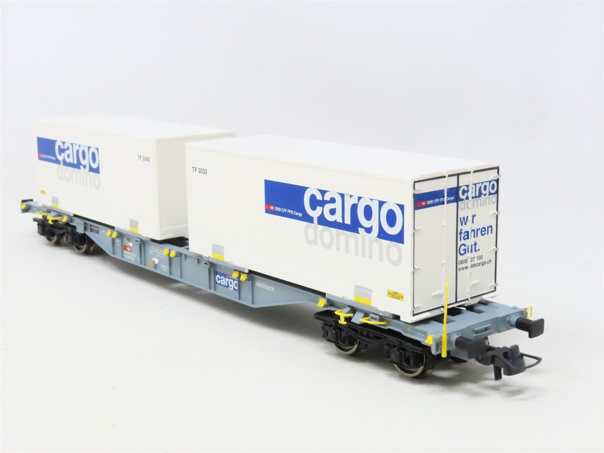 HO Scale Roco 66632 SBB CFF FFS Swiss Flat Car w/Cargo Domino Containers