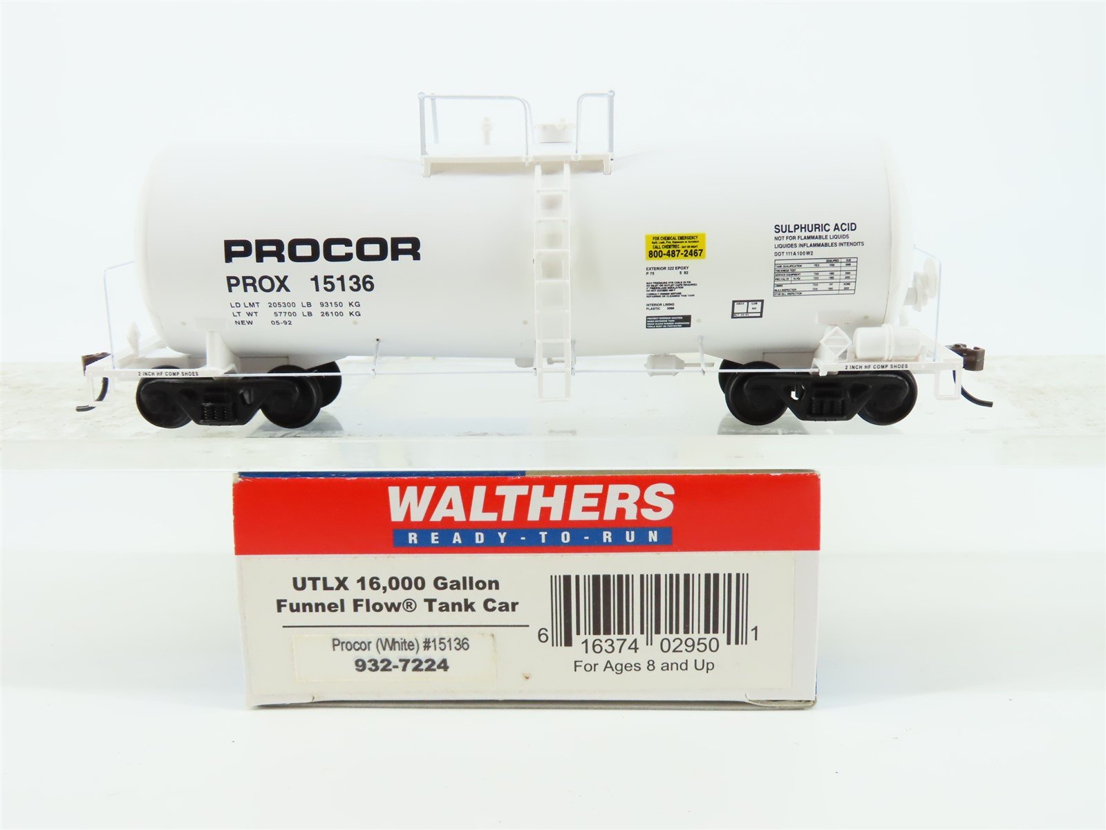 HO Scale Walthers 932-7224 PROX Procor 16000 Gallon Funnel Flow Tank Car #15136