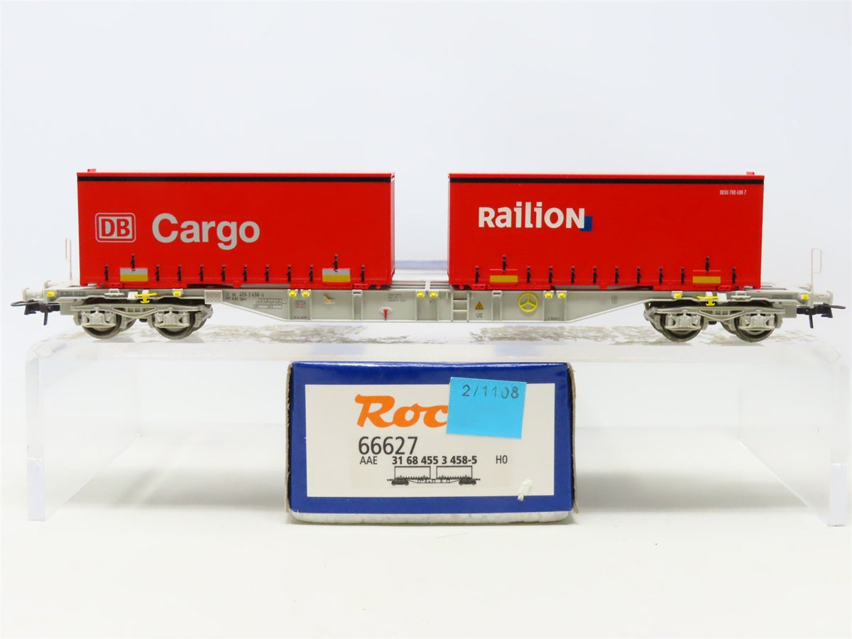 HO Scale Roco 66627 AAE Ahaus Alstätter Flat Car w/Railion &amp; DB Cargo Containers