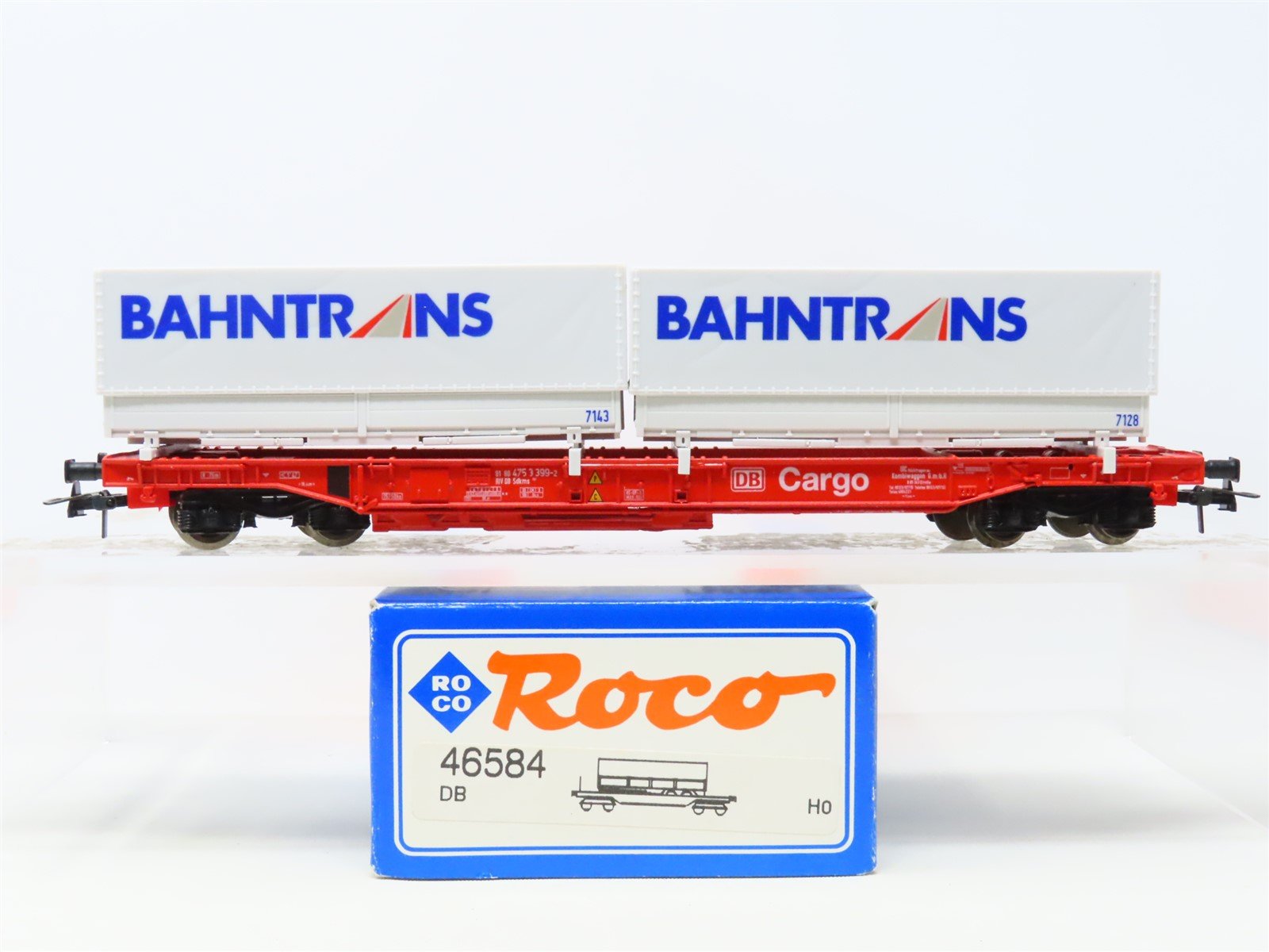 HO Scale Roco 46584 DB-AG Cargo Flat Car #399-2 w/Bahntrans Covered Containers