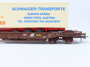 HO Scale Roco 47037 OBB Austrian Federal Flatcar #129-3 w/Sahara-Express Trailer