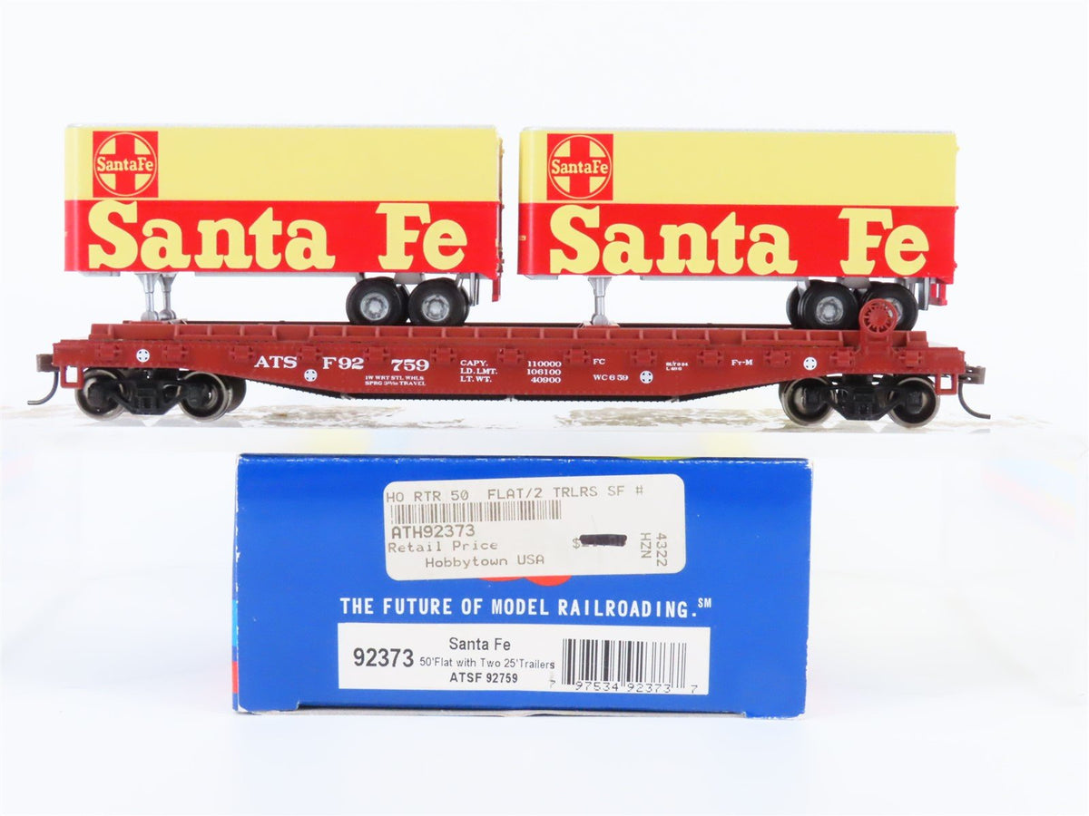 HO Scale Athearn 92373 ATSF Santa Fe 50&#39; Flatcar #92759 w/Trailers