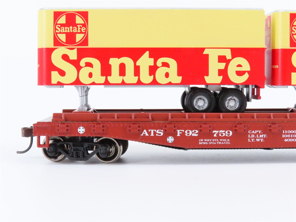 HO Scale Athearn 92373 ATSF Santa Fe 50&#39; Flatcar #92759 w/Trailers
