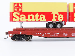 HO Scale Athearn 92373 ATSF Santa Fe 50' Flatcar #92759 w/Trailers