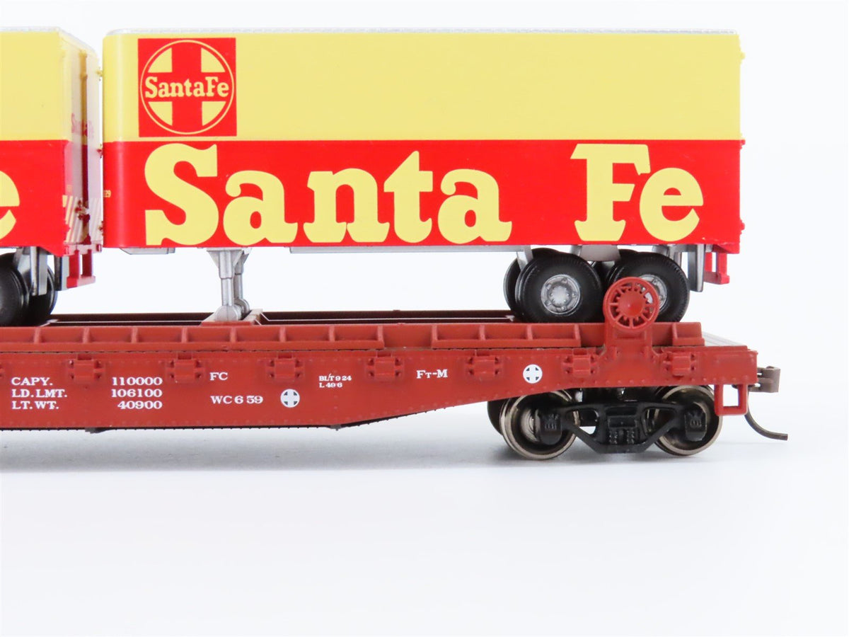 HO Scale Athearn 92373 ATSF Santa Fe 50&#39; Flatcar #92759 w/Trailers