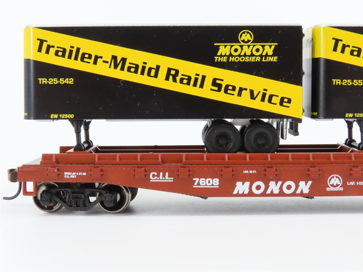 HO Scale Athearn 92381 CIL Monon 50&#39; Flatcar #7608 w/Trailers