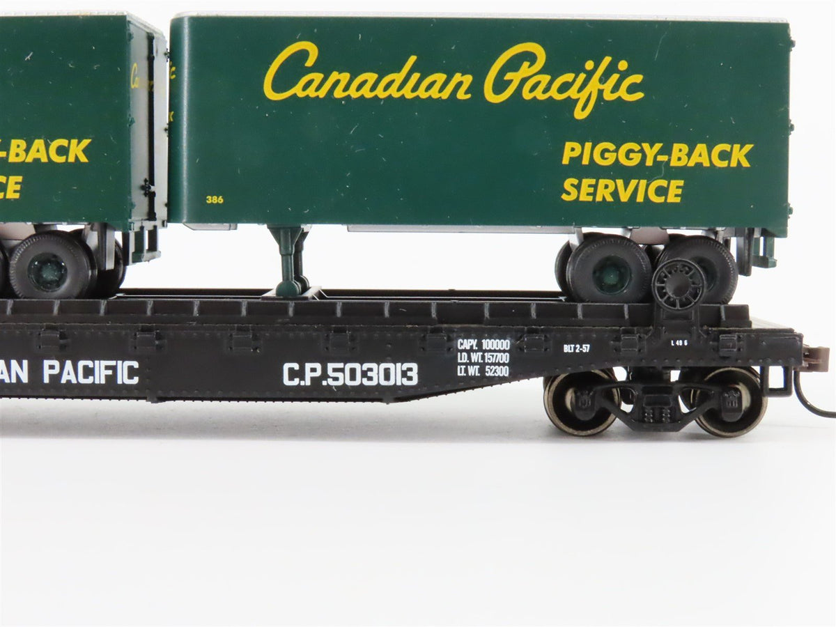 HO Scale Athearn 92386 CP Canadian Pacific 50&#39; Flatcar #503013 w/Trailers